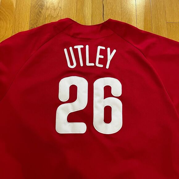 VTG Majestic Philadelphia Phillies Chase Utley Jersey Red Baseball MLB Mens XL - Picture 4 of 7